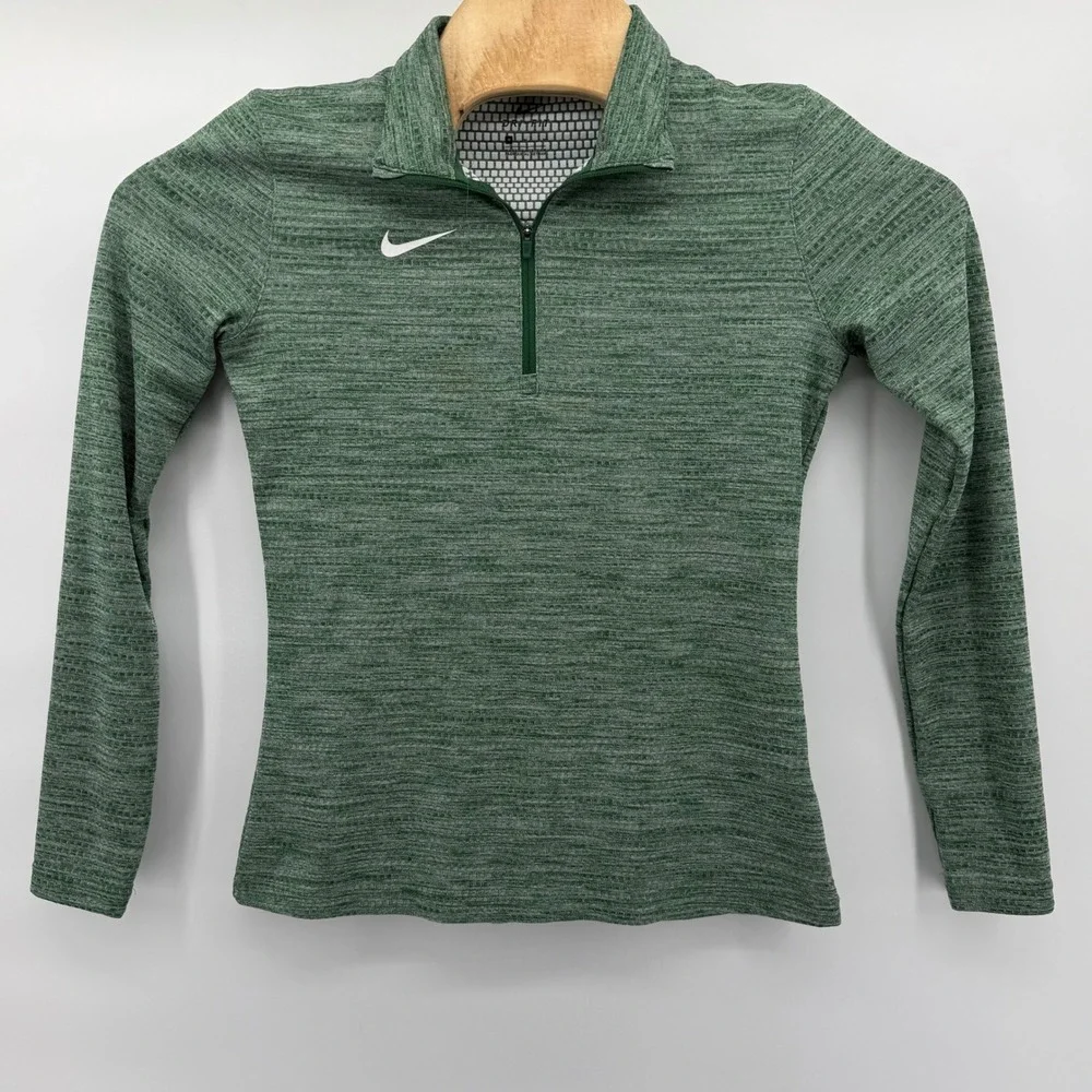 Nike Quarter Zip Pullover Womens Medium Green Dri-FIT Long Sleeve Thumbhole Top